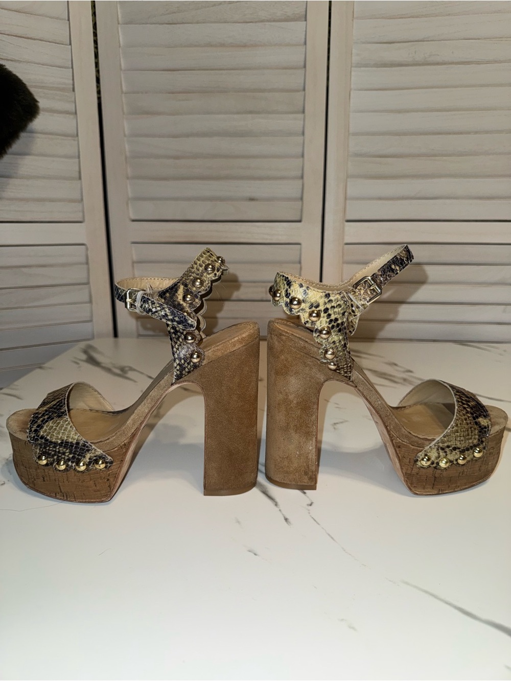 ASH Bacci Snake Embossed Leather Platform  Sandal with Studs. EU Size 37